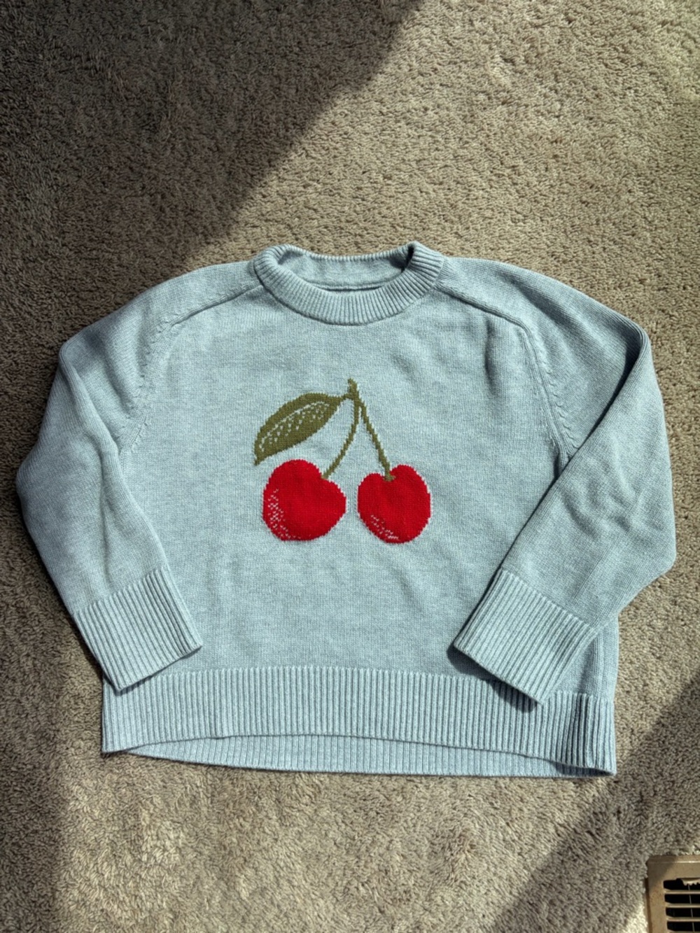 The A&F Madeline Cherry Crew Sweater | Light Gray | Women’s Medium